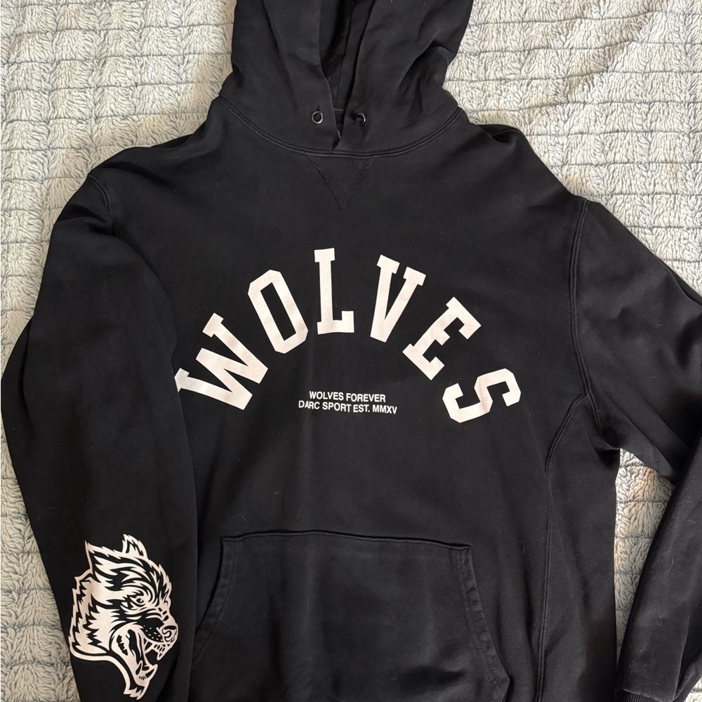 Darc Sport Black Hoodie with White Wolves Design